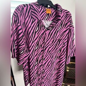 Vibrant Pink Zebra Print Men's Button Down Shirt
